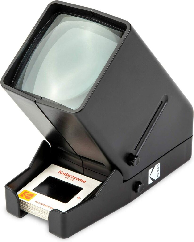 A slide viewer used to illuminate and view slides and film.