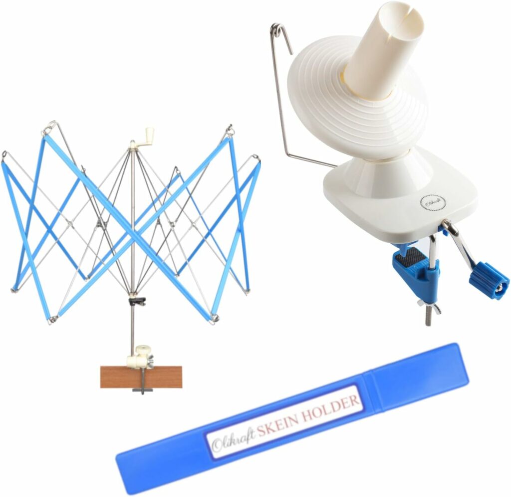 A kit including a yarn winder and a swift for organizing your yarn.