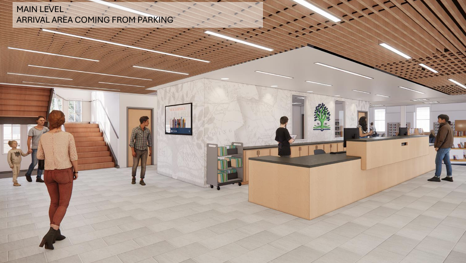 Image of possible front entrance of the renovated library